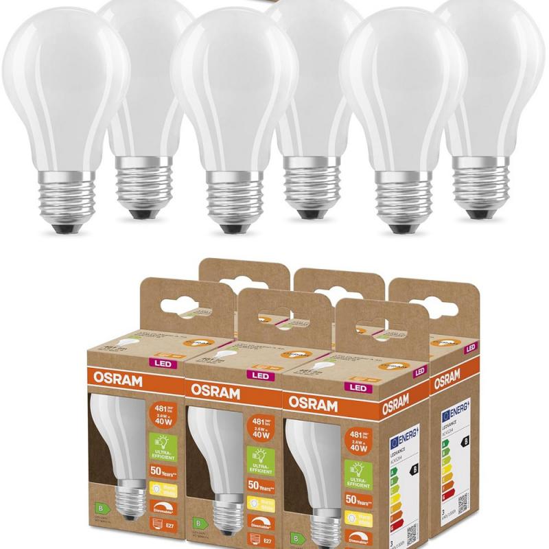 6er Set Osram E27 SUPERSTAR+ CLASSIC besonders effiziente dimmbare LED Lampe 2,6W wie 40W 2700K warmweißes Licht matt